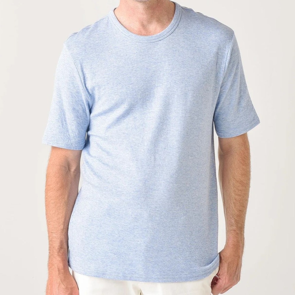Faherty Men's Cloud Cotton Short Sleeve Tee Light Blue Heather L Relaxed Coastal